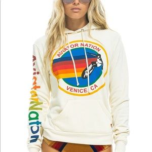 AVIATOR NATION VINTAGE WHITE PULLOVER HOODIE